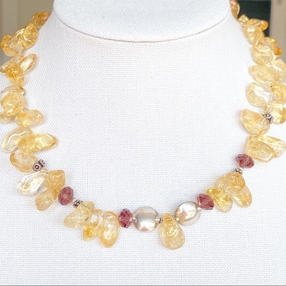 Citrine Tumbled Nugget Collar Necklace Artisan - Picture 5 of 15